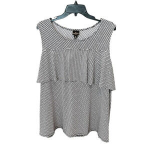 Worthington plus size sleeveless flutter stretch tunic top SZ 2X black white